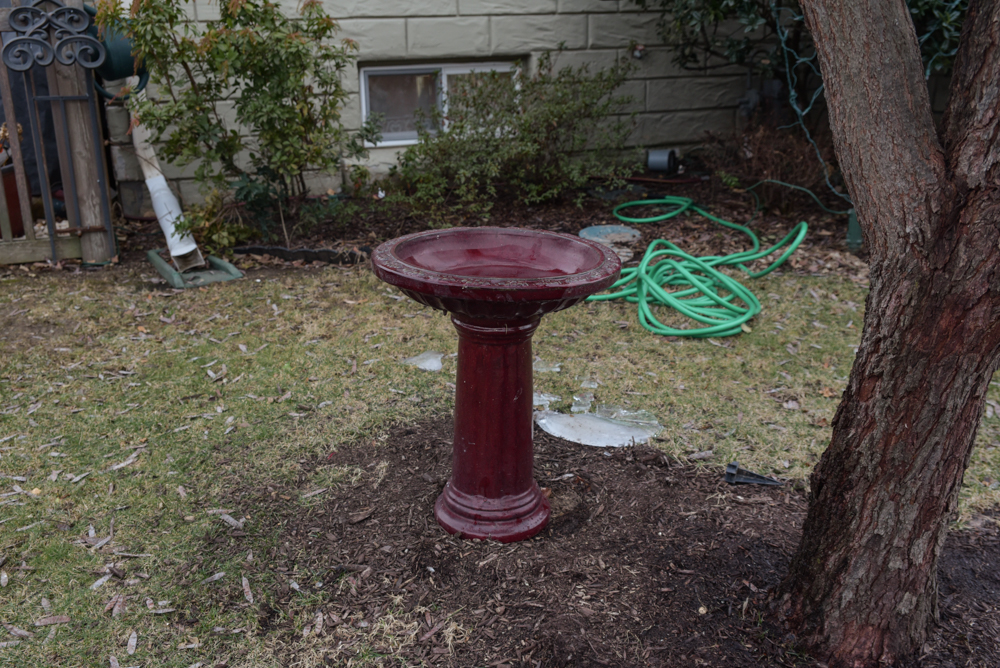 Burgundy Ceramic Birdbath