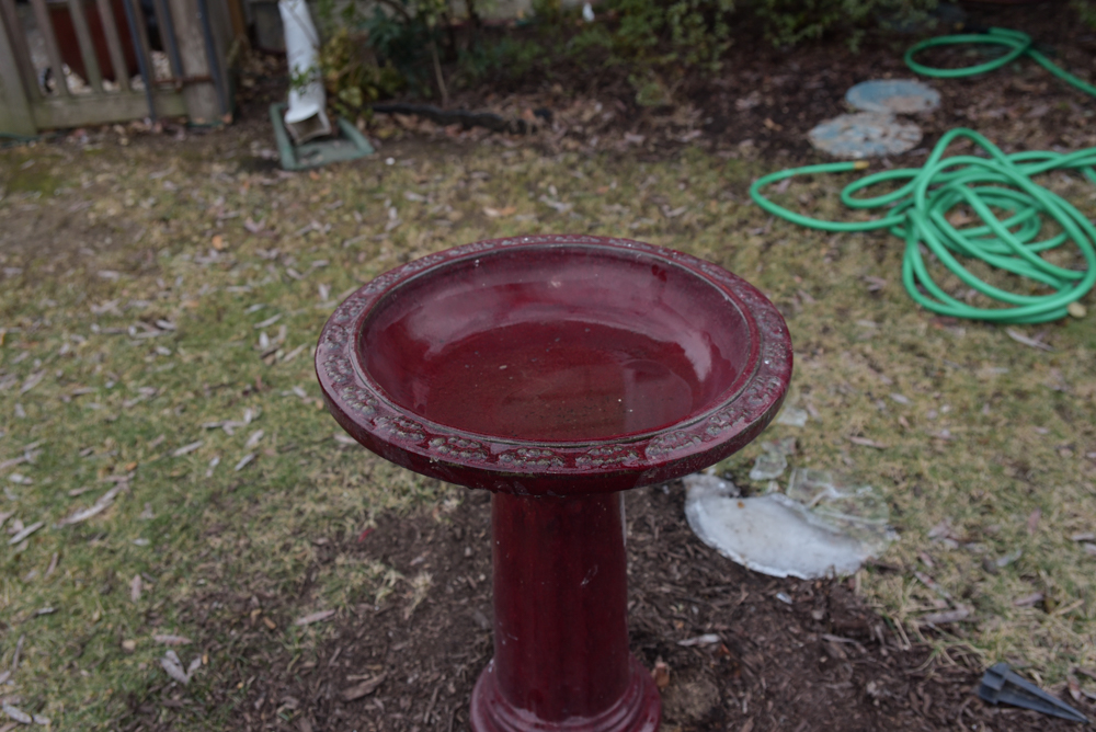 Burgundy Ceramic Birdbath