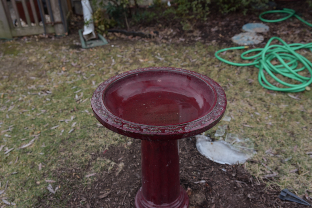 Burgundy Ceramic Birdbath