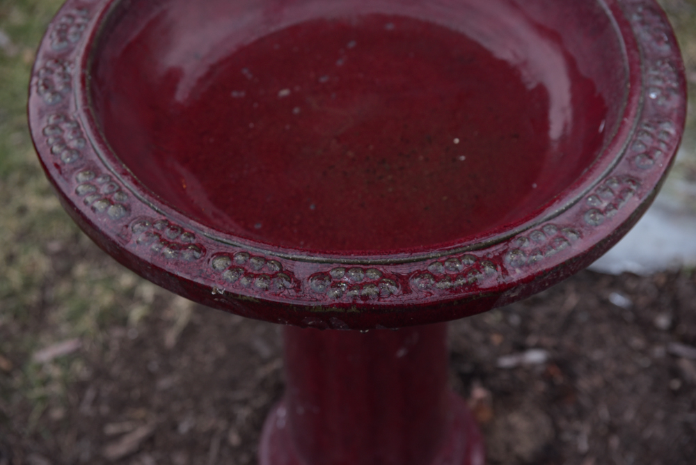 Burgundy Ceramic Birdbath
