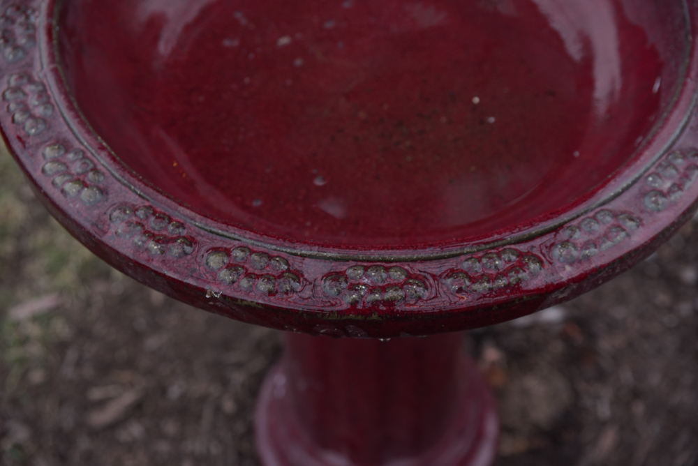Burgundy Ceramic Birdbath