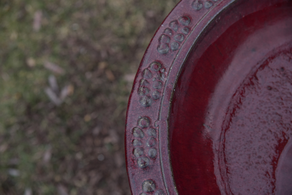 Burgundy Ceramic Birdbath