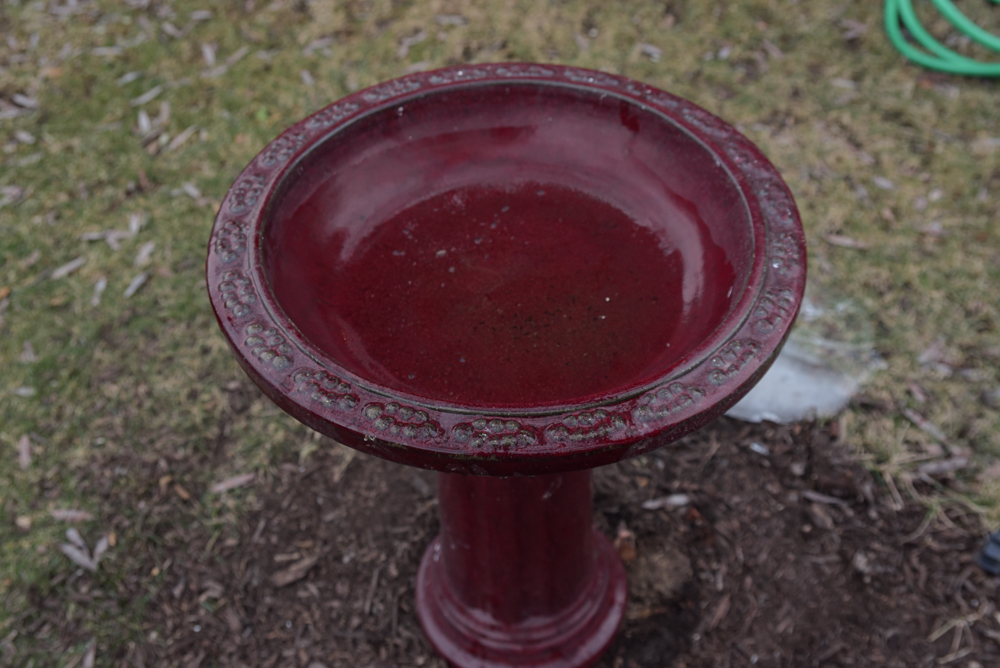 Burgundy Ceramic Birdbath