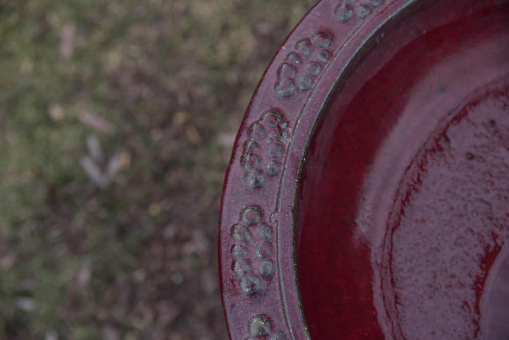 Burgundy Ceramic Birdbath