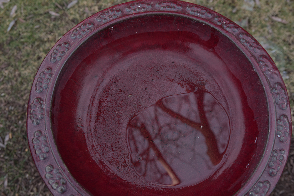 Burgundy Ceramic Birdbath