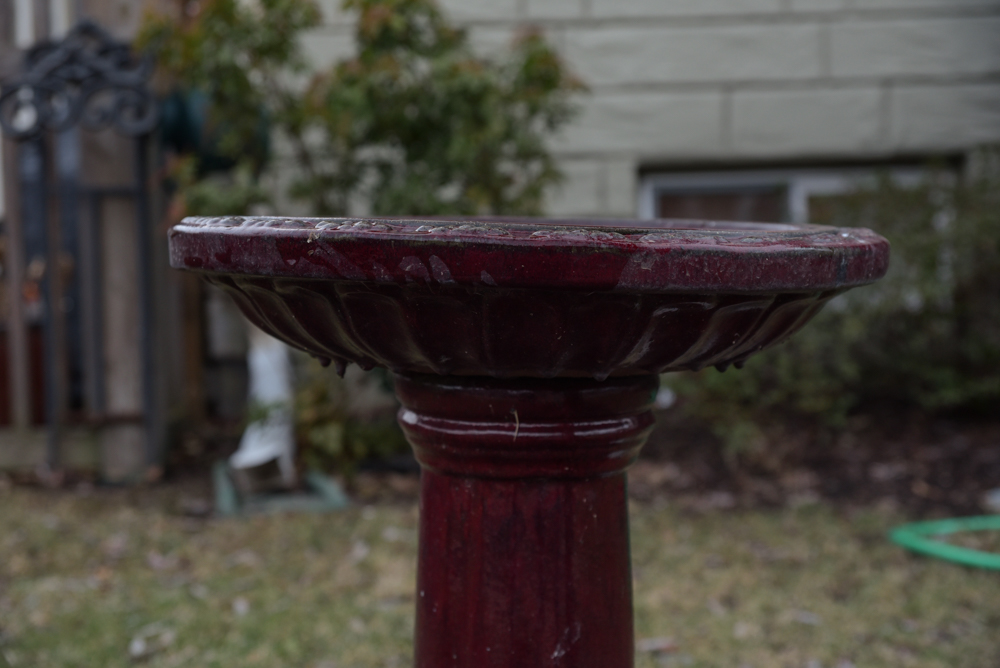 Burgundy Ceramic Birdbath