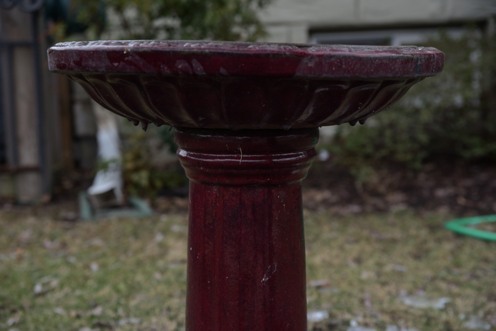 Burgundy Ceramic Birdbath