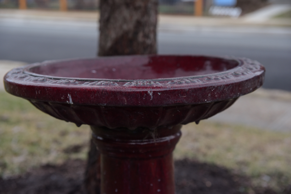 Burgundy Ceramic Birdbath