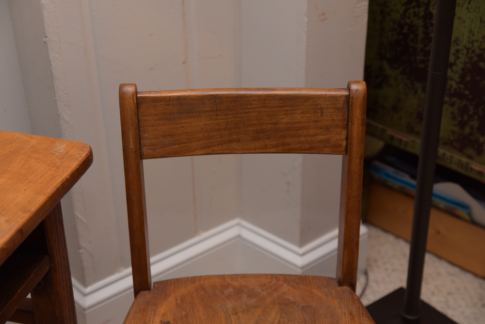 Collection of Vintage Oak School Chairs with Desk