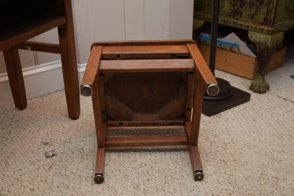 Collection of Vintage Oak School Chairs with Desk