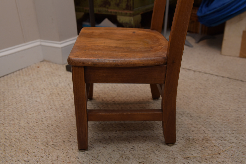 Collection of Vintage Oak School Chairs with Desk