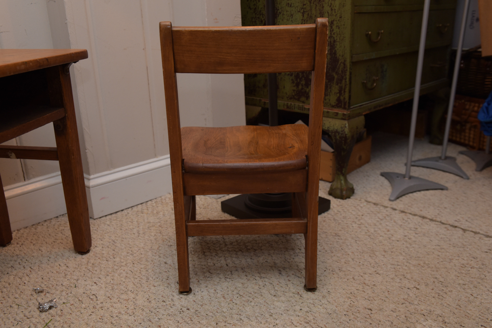 Collection of Vintage Oak School Chairs with Desk