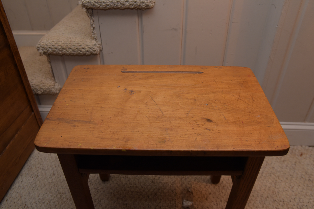 Collection of Vintage Oak School Chairs with Desk