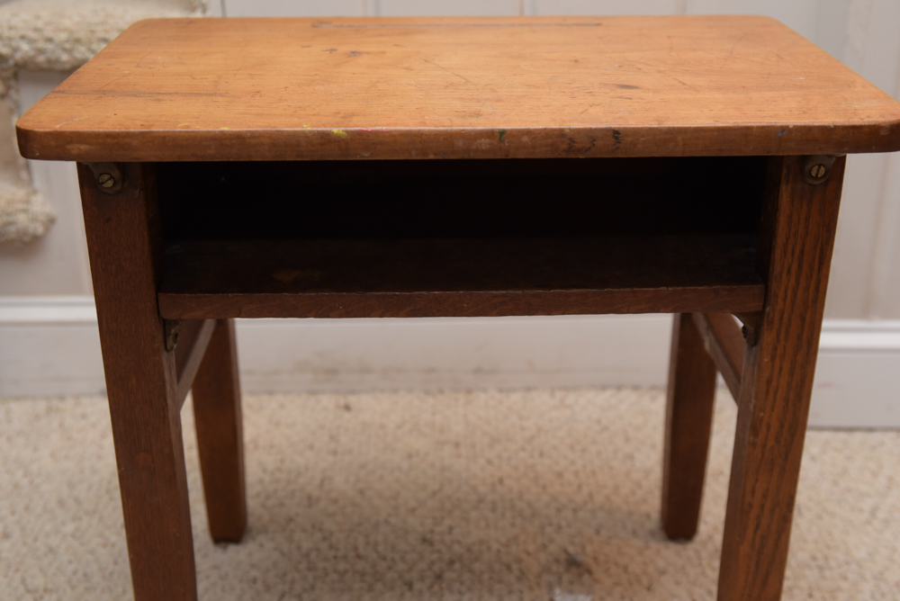 Collection of Vintage Oak School Chairs with Desk