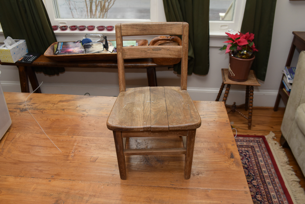 Collection of Vintage Oak School Chairs with Desk