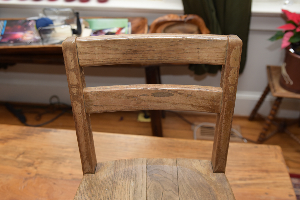 Collection of Vintage Oak School Chairs with Desk