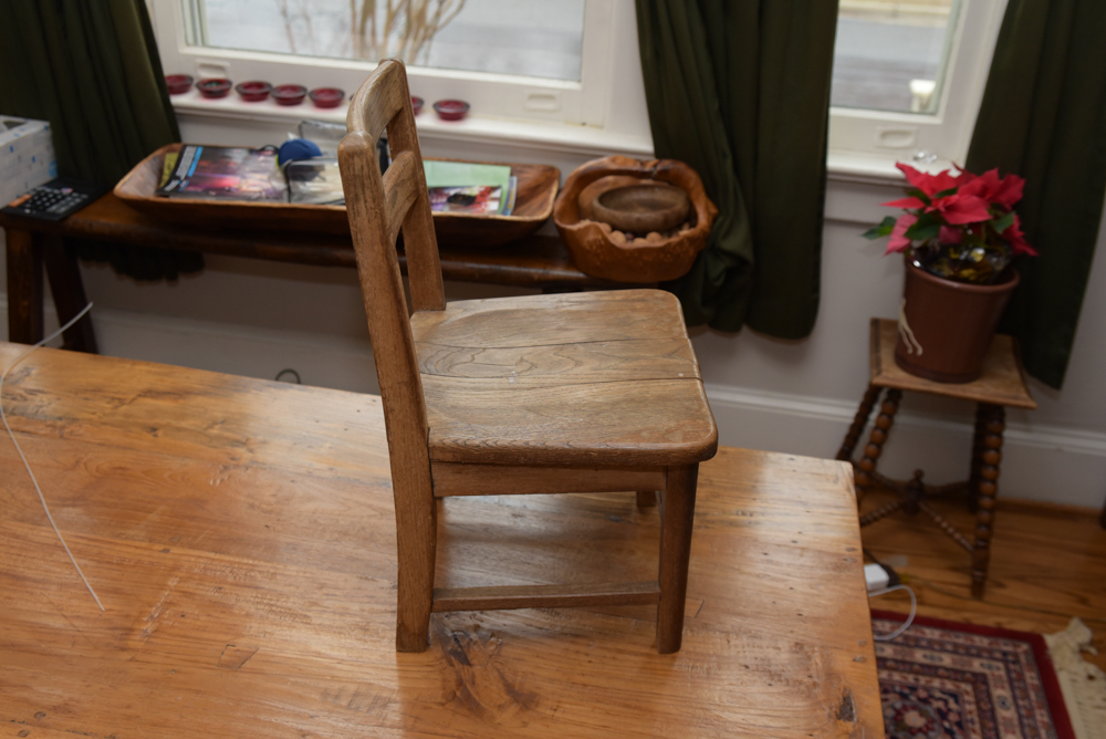Collection of Vintage Oak School Chairs with Desk