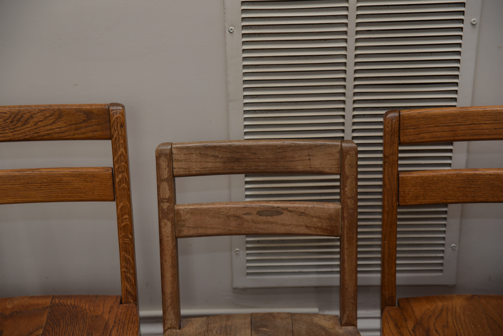 Collection of Vintage Oak School Chairs with Desk