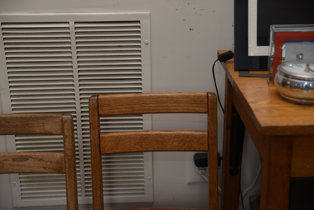 Collection of Vintage Oak School Chairs with Desk