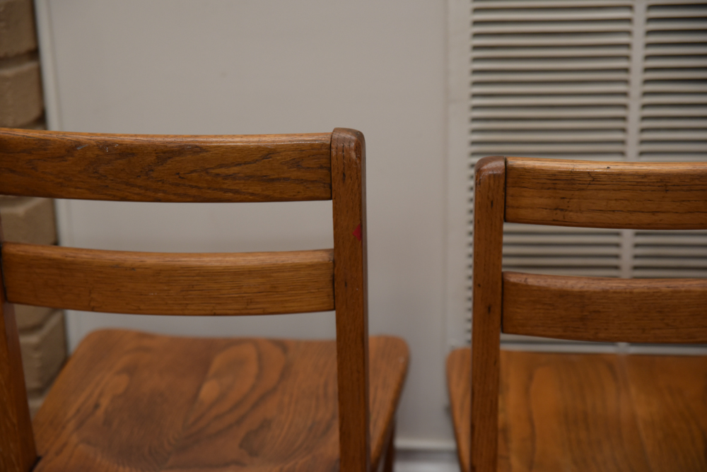 Collection of Vintage Oak School Chairs with Desk