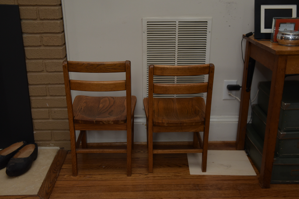 Collection of Vintage Oak School Chairs with Desk