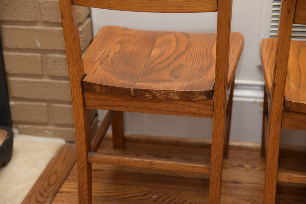 Collection of Vintage Oak School Chairs with Desk
