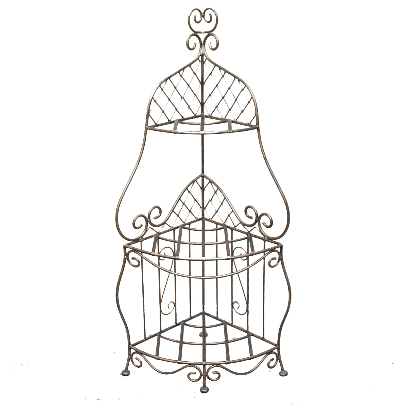 Brass Toned Metal Three-Tiered Corner Stand