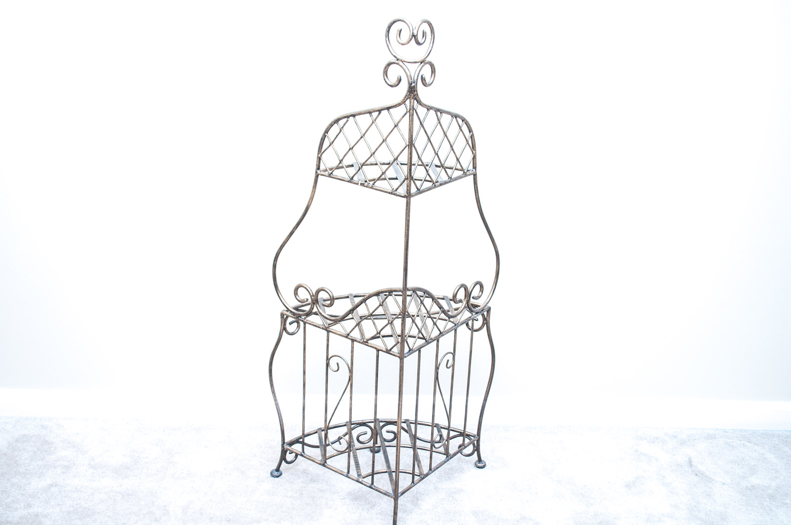 Brass Toned Metal Three-Tiered Corner Stand