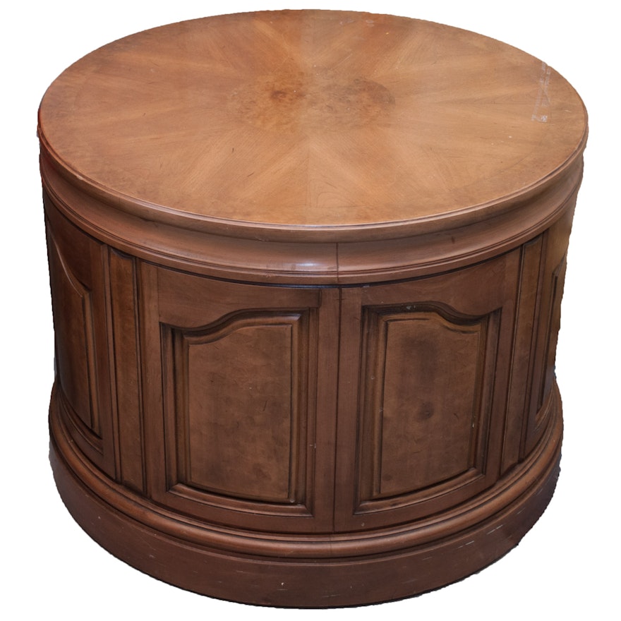 Drum Style Wood Center Table with Storage Cabinet