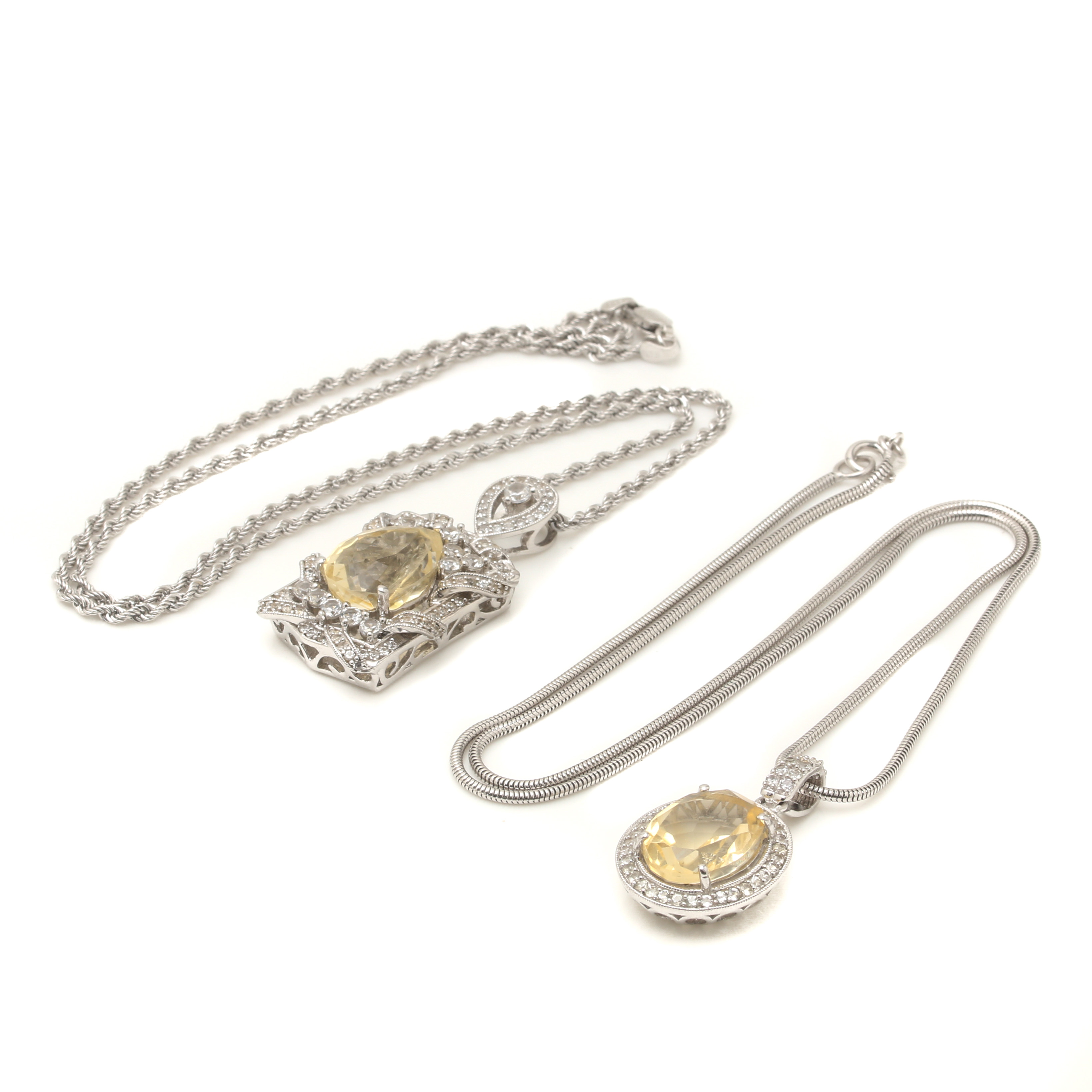 Sterling Silver Citrine and White Sapphire Pendant Necklaces