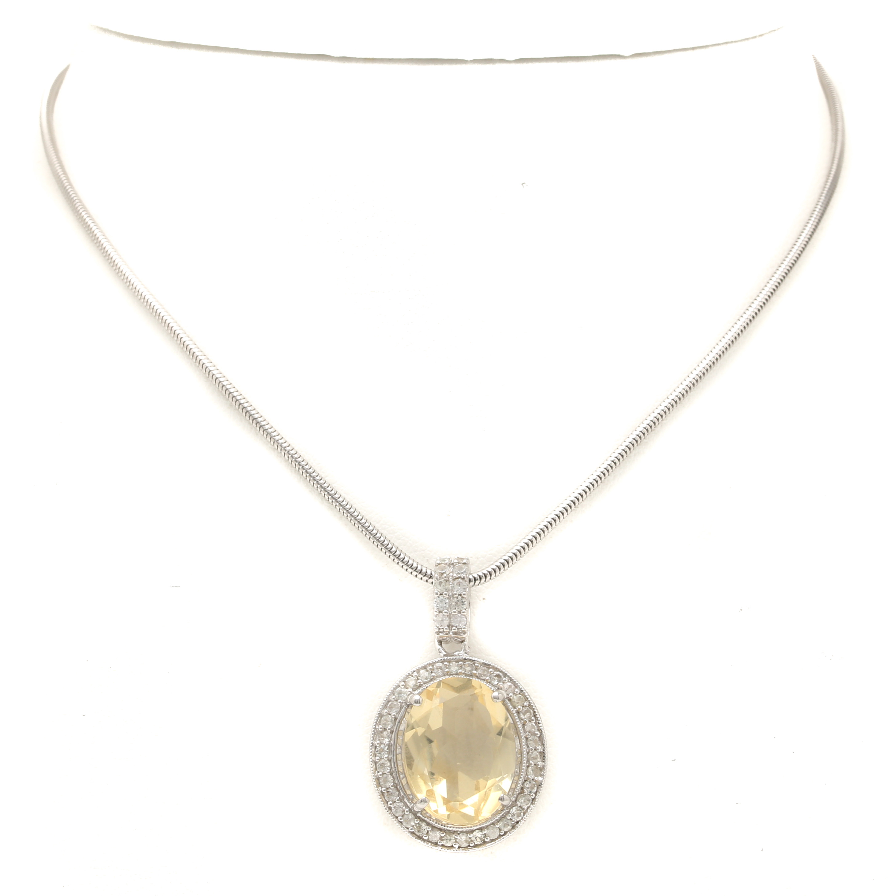Sterling Silver Citrine and White Sapphire Pendant Necklaces