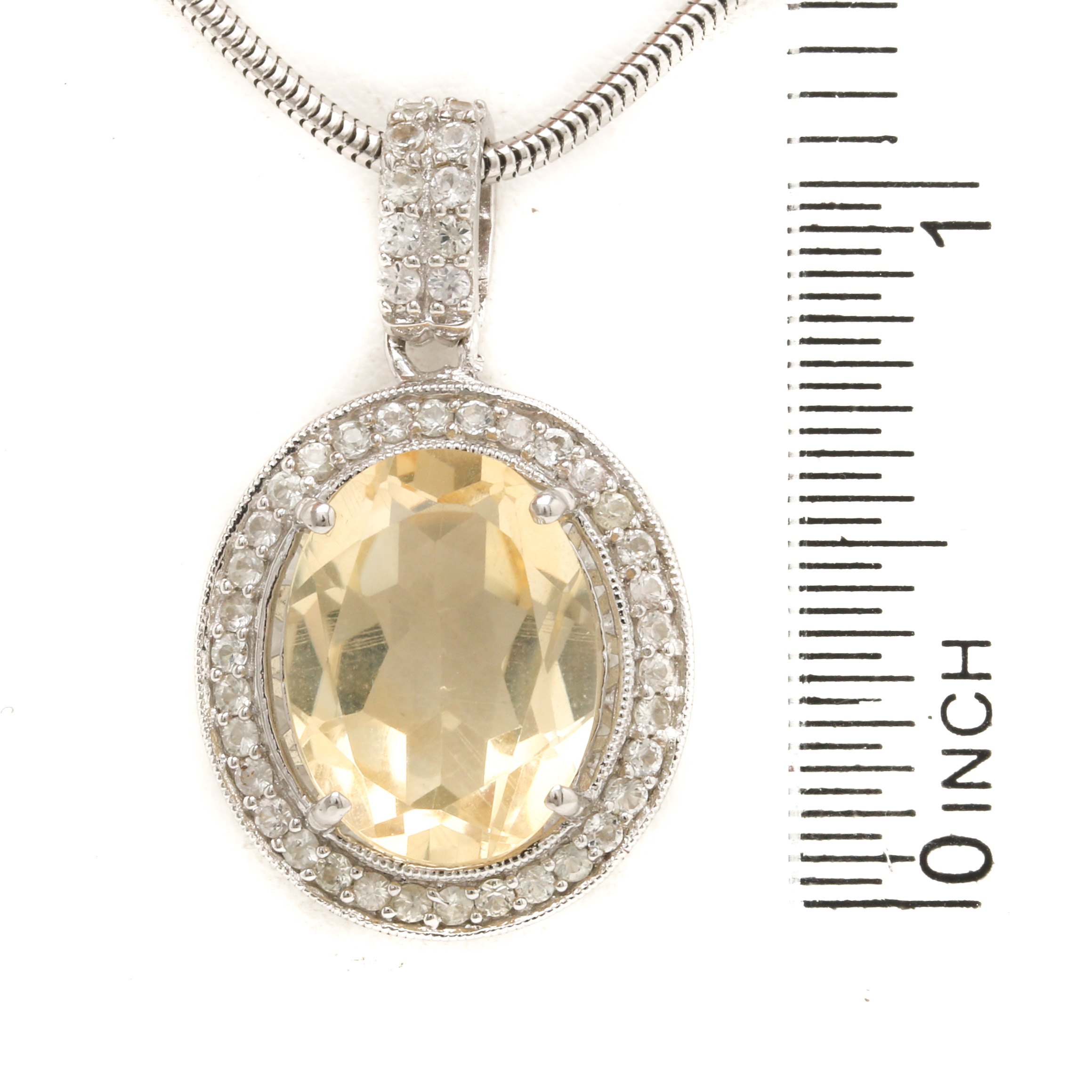 Sterling Silver Citrine and White Sapphire Pendant Necklaces