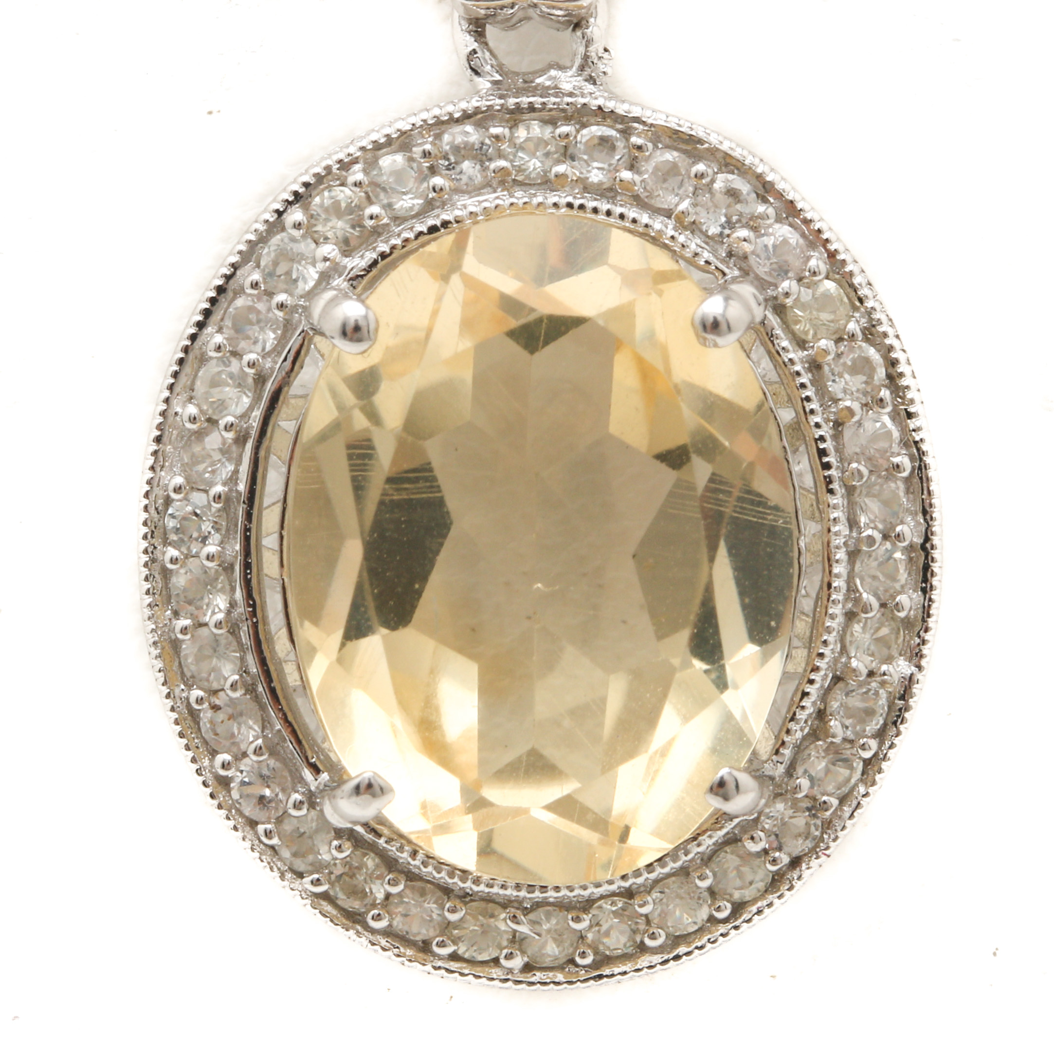 Sterling Silver Citrine and White Sapphire Pendant Necklaces