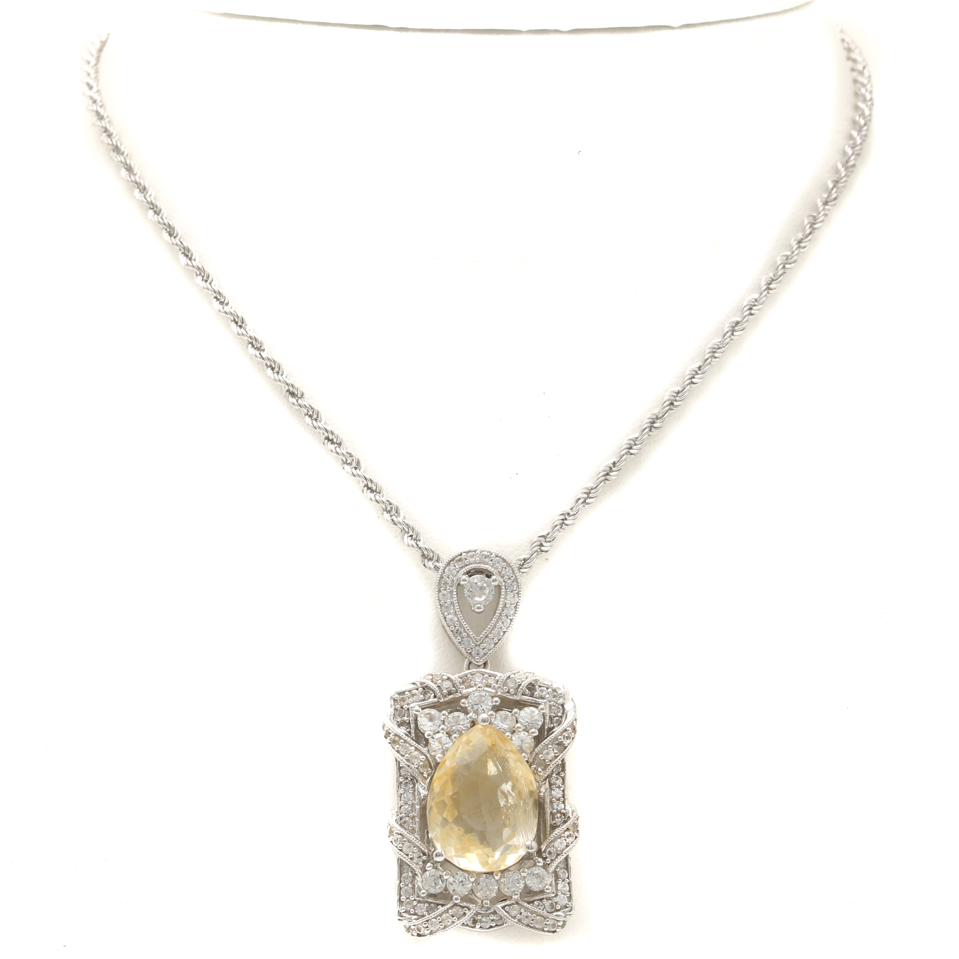 Sterling Silver Citrine and White Sapphire Pendant Necklaces