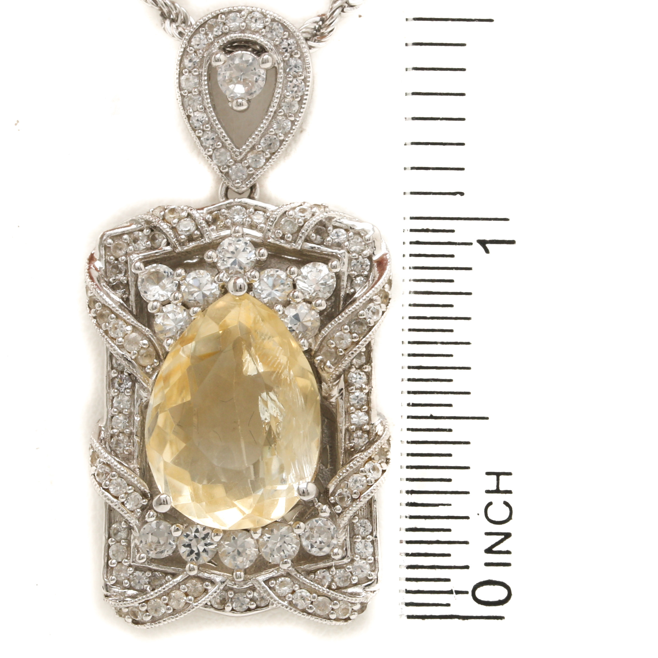 Sterling Silver Citrine and White Sapphire Pendant Necklaces