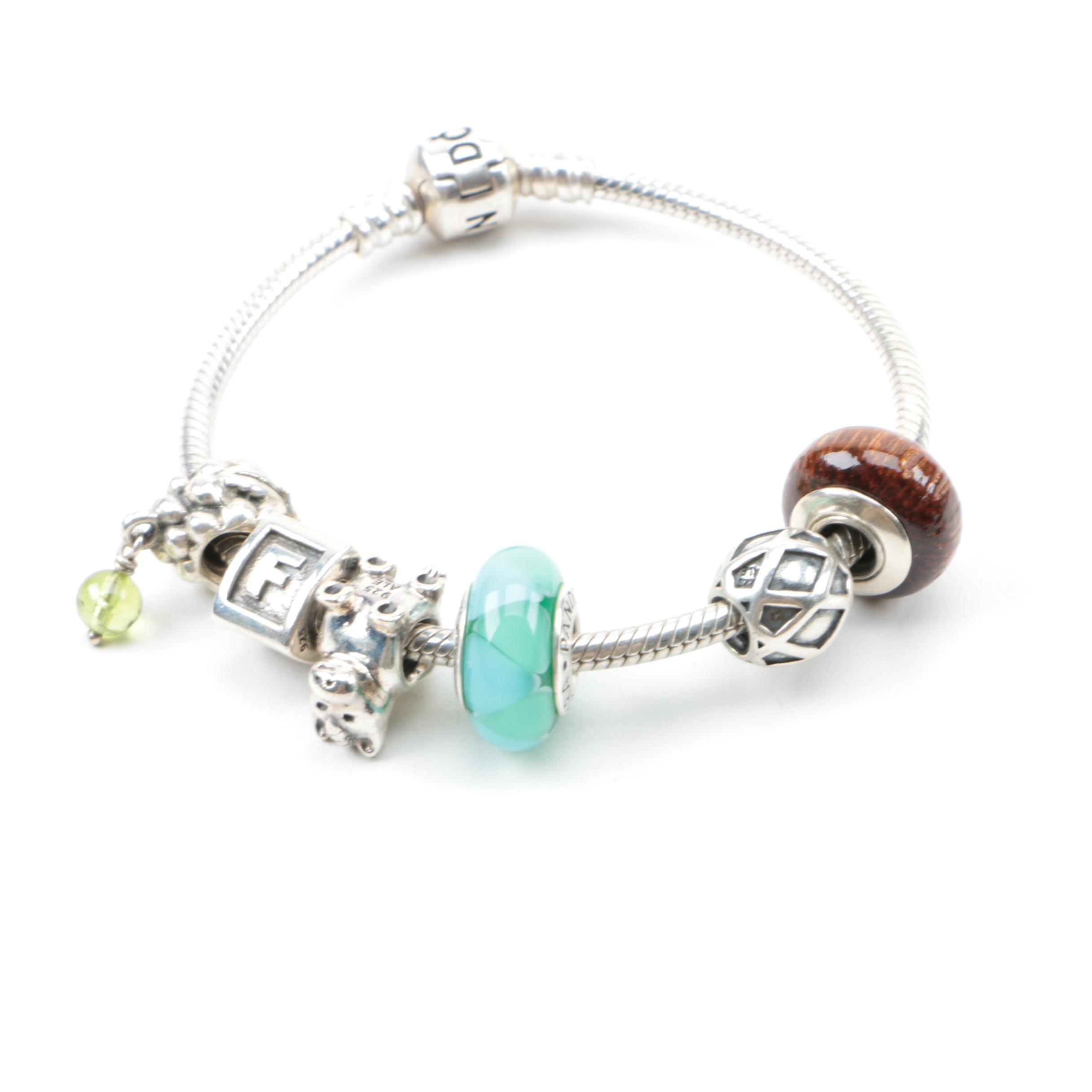 Pandora Sterling Silver Bracelet with Six Charms