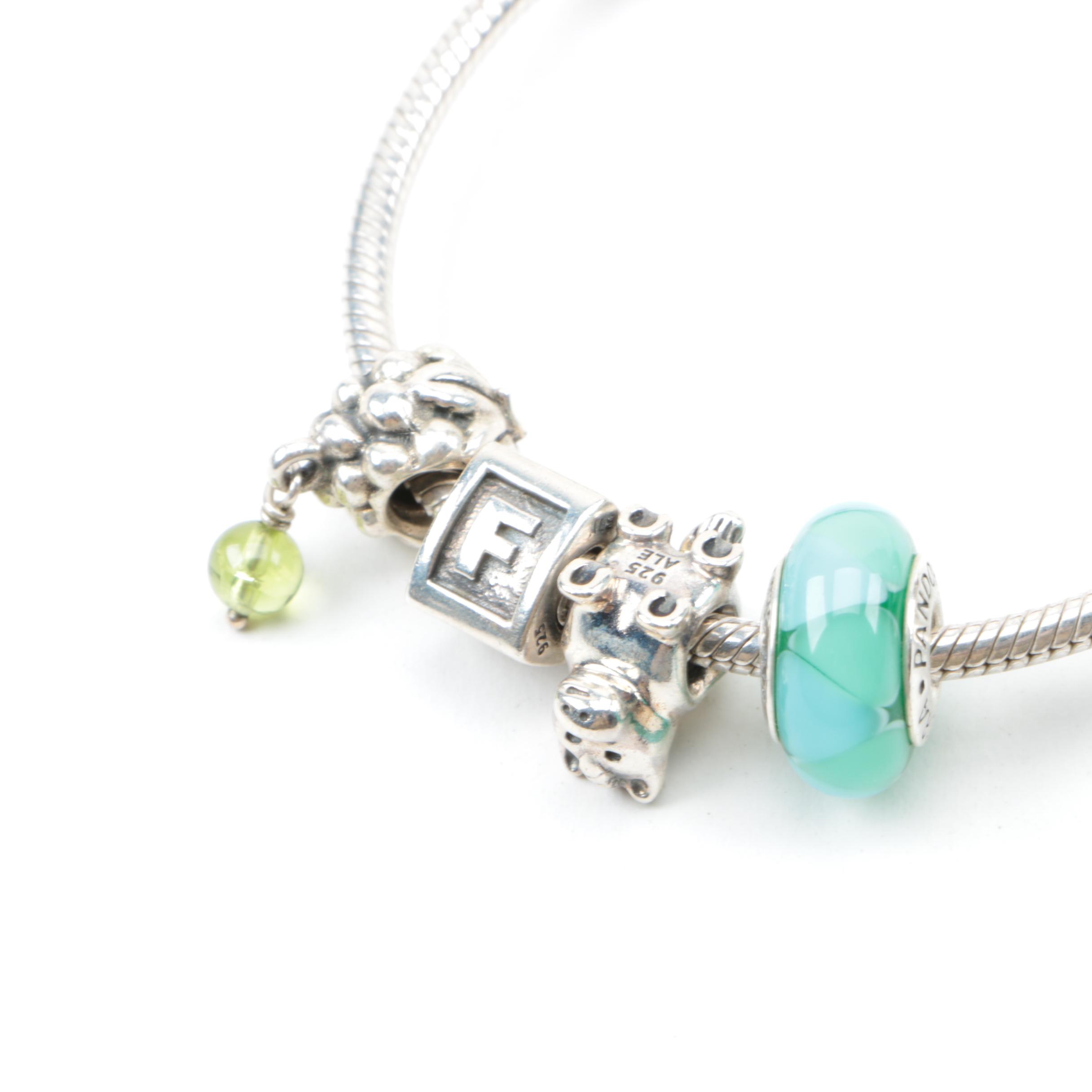 Pandora Sterling Silver Bracelet with Six Charms