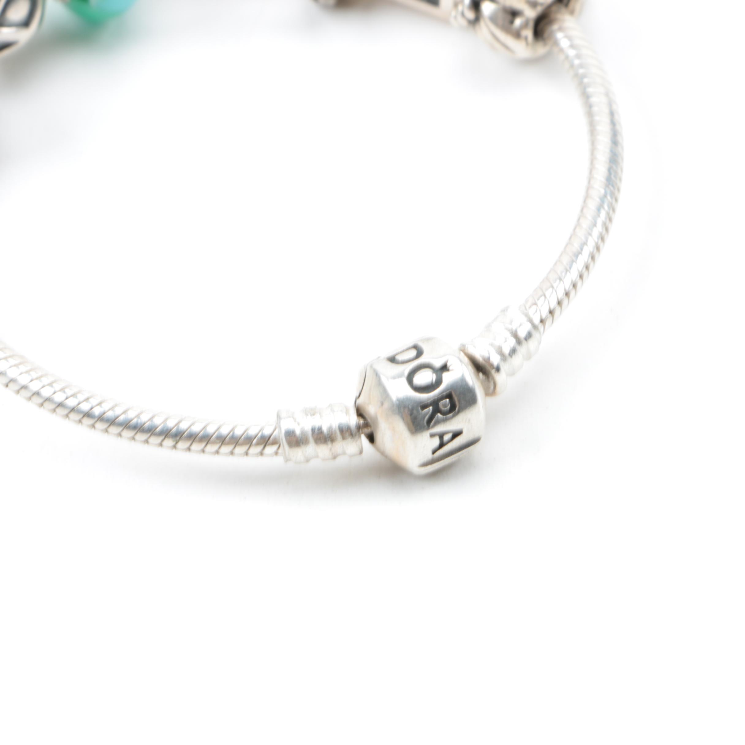 Pandora Sterling Silver Bracelet with Six Charms