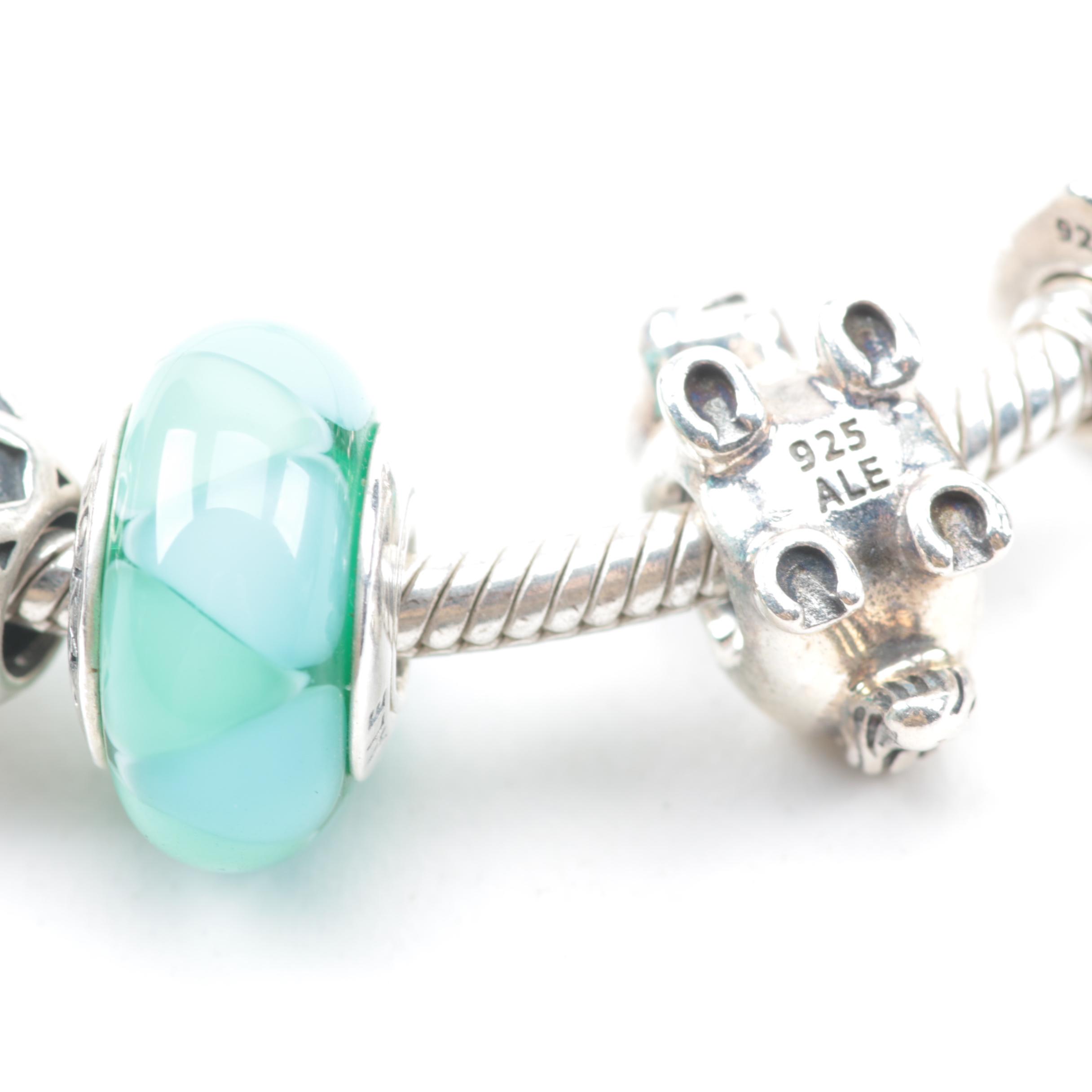 Pandora Sterling Silver Bracelet with Six Charms