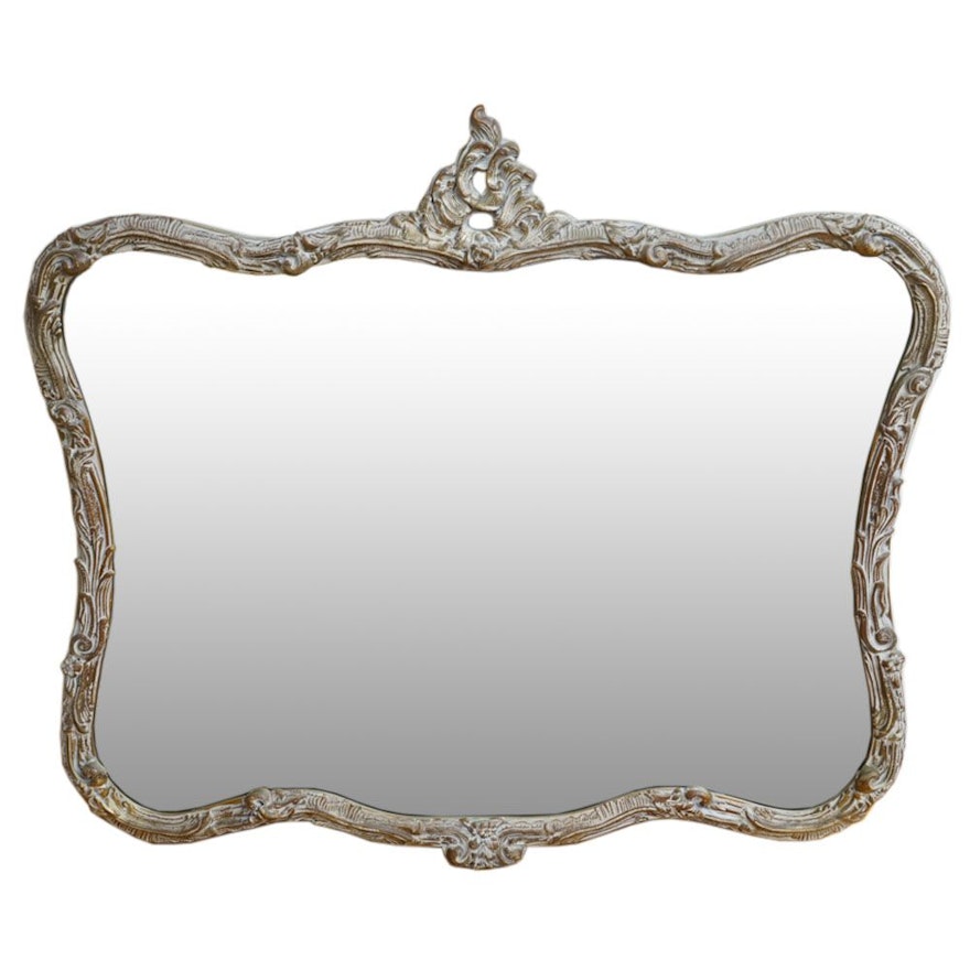 Rococco Style Wall Mirror With Distressed Gold Tone Finish