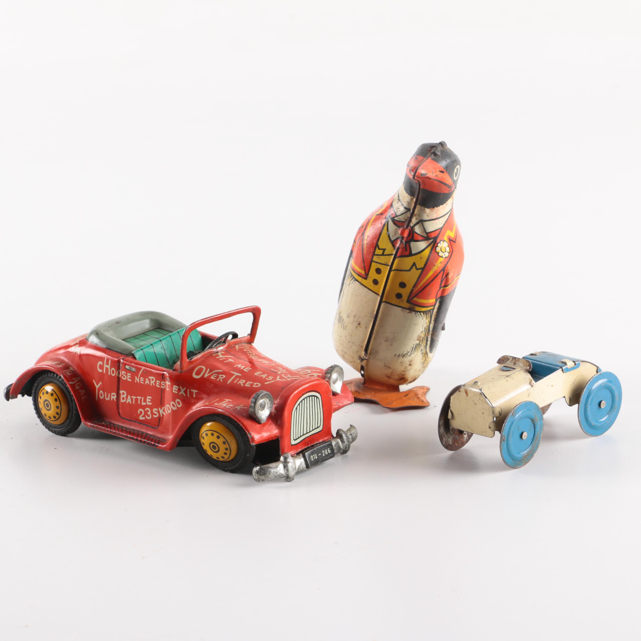 Vintage Tin Litho Toys Including Linemar Jalopy
