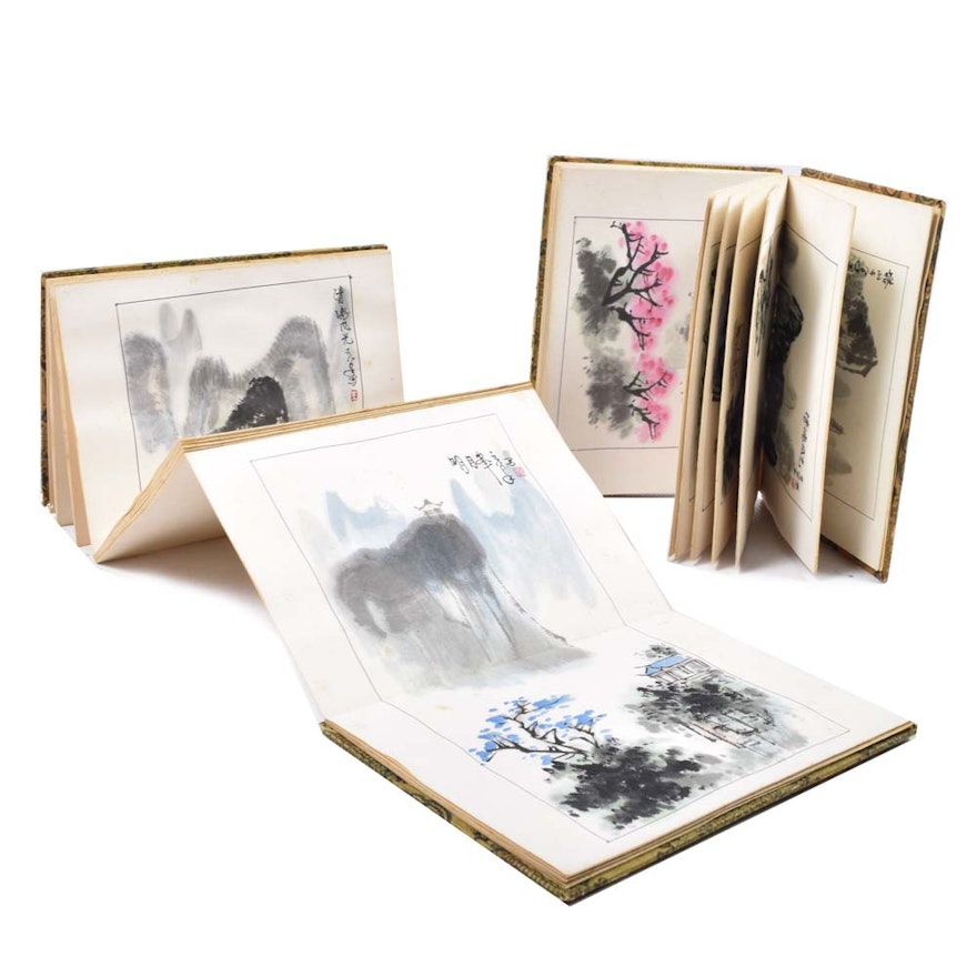 Vintage Pair of Chinese Watercolor Travelogues