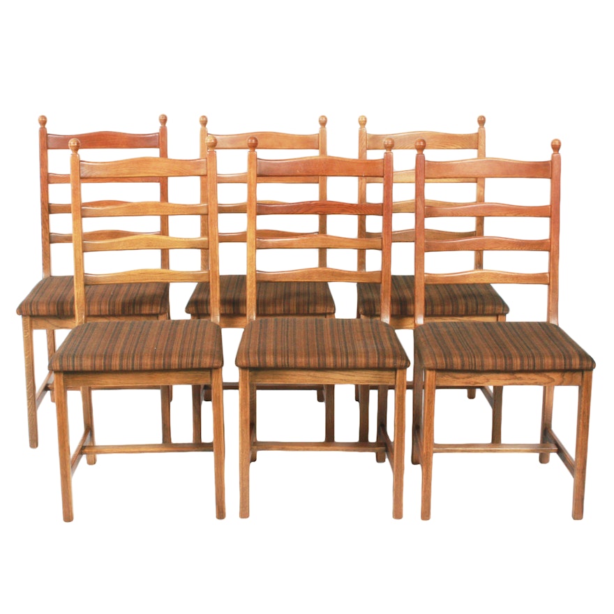 Six Oak Ladder Back Dining Chairs