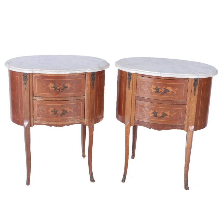 Pair of Louis XV Style End Tables with Marble Tops