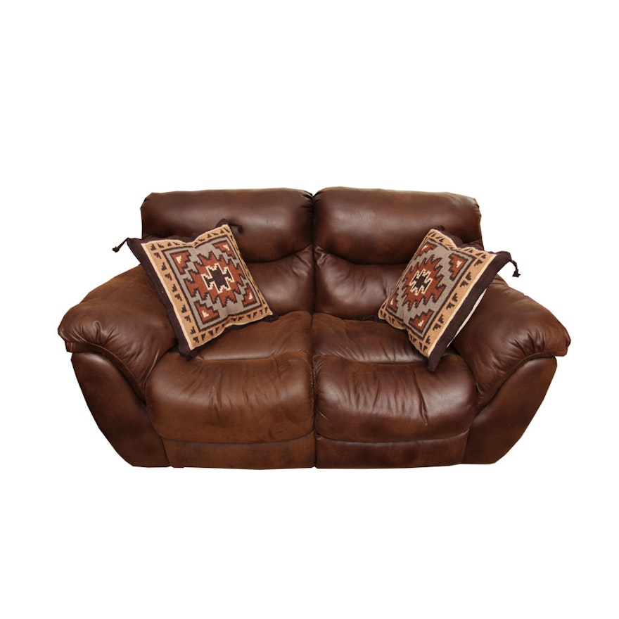 Faux Brown Leather Overstuffed Loveseat