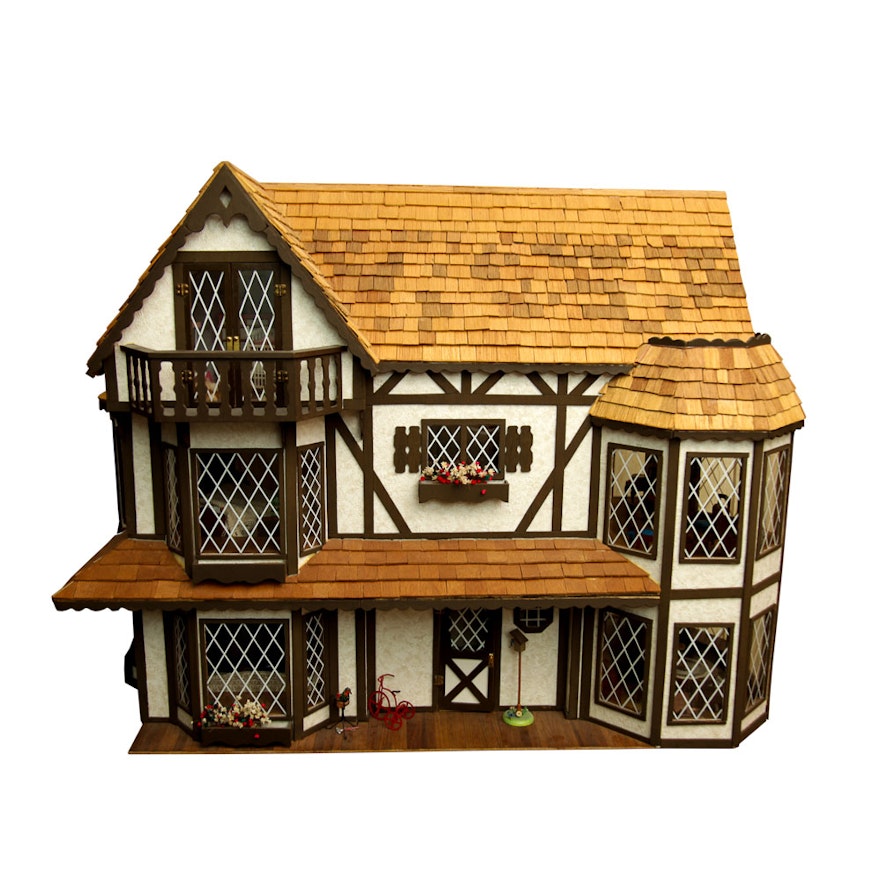 Swiss Chalet Style Dollhouse with Furniture