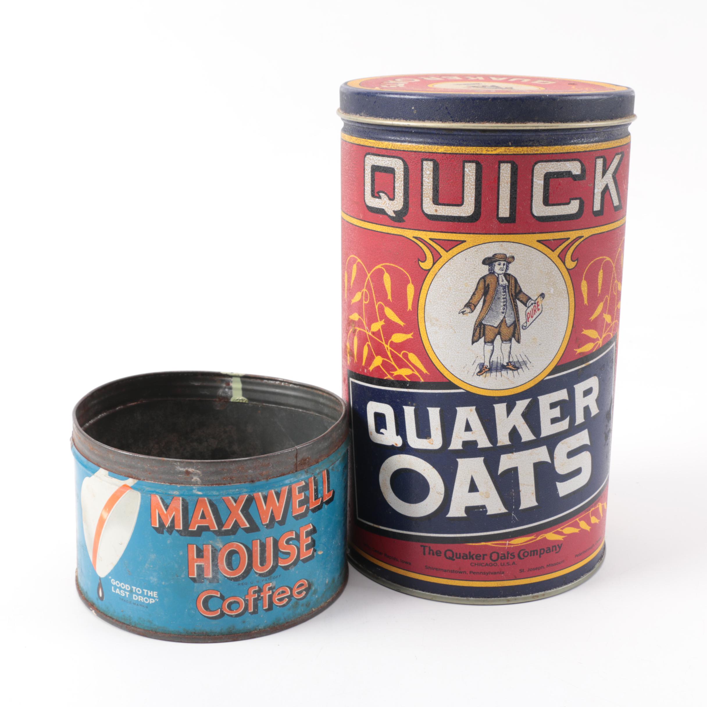 Vintage Maxwell House Tin with Limited Edition Quaker Oats Reproduction Tin