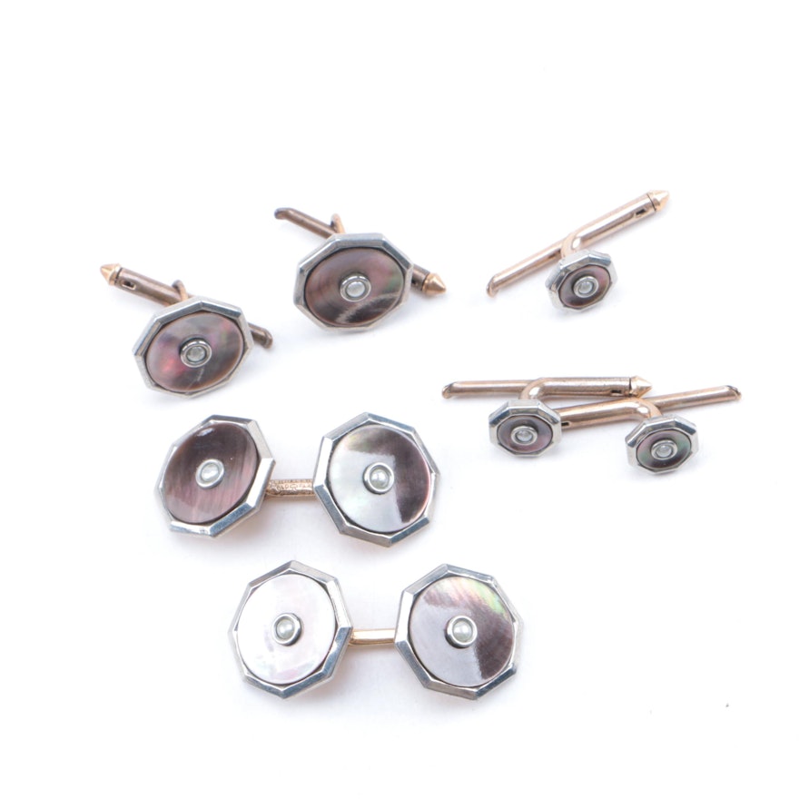 Grouping of Cufflinks and Shirt Studs Including Black Mother of Pearl