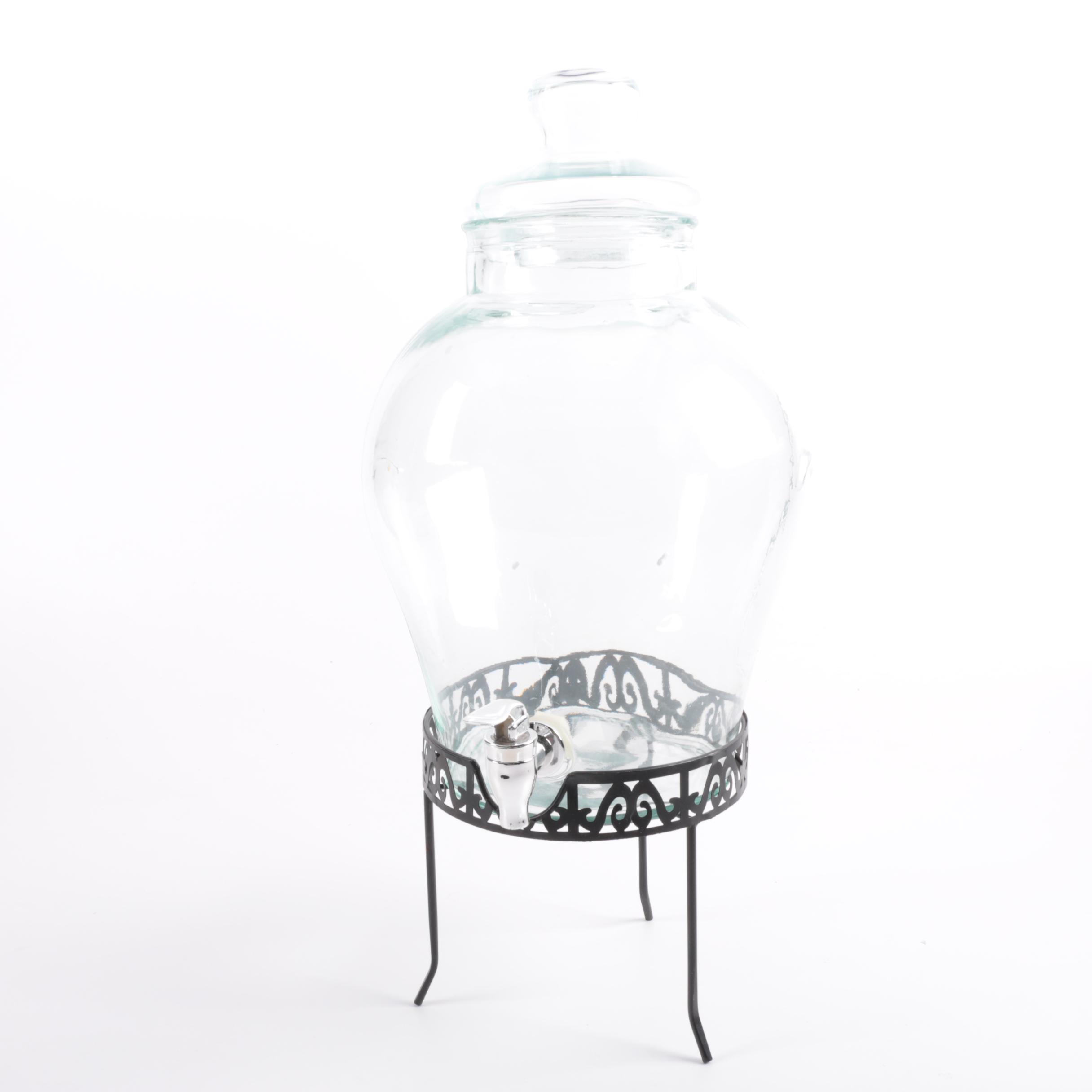 Glass Beverage Dispenser with Metal Stand