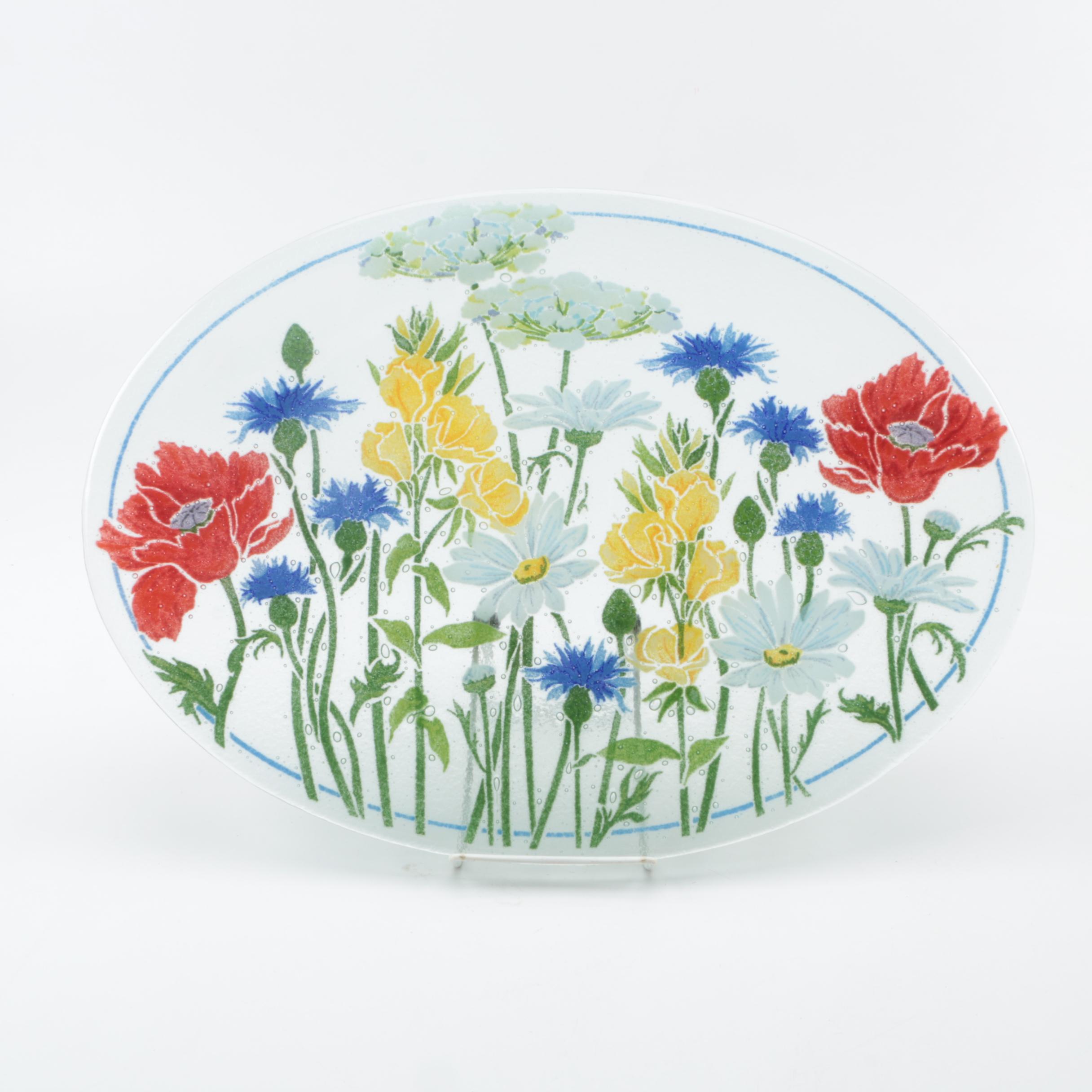 Floral Glass Serving Platter